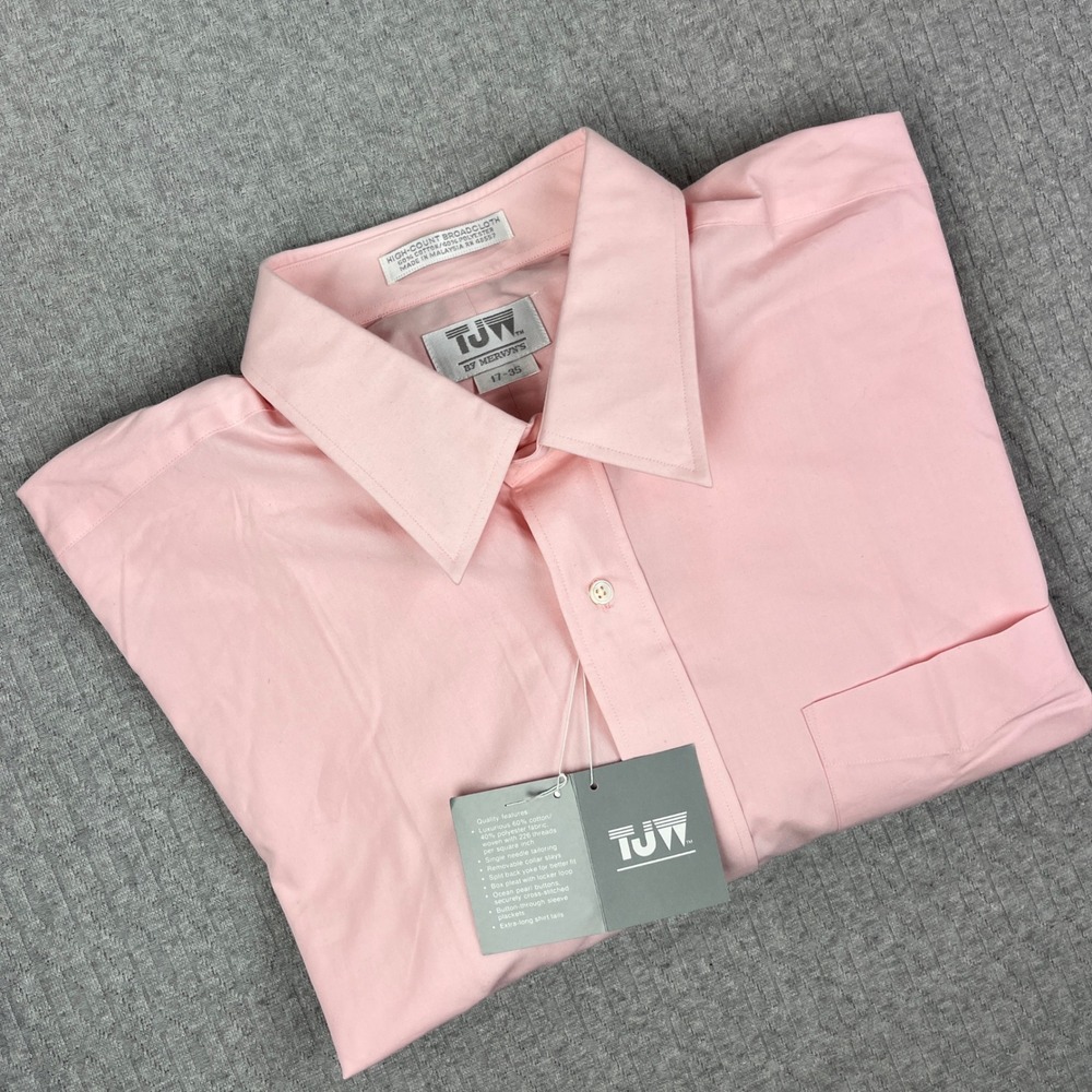 New Vintage Deadstock‎ TJW Mervyns Dress Shirt Men L 17-35 Pink Button Up